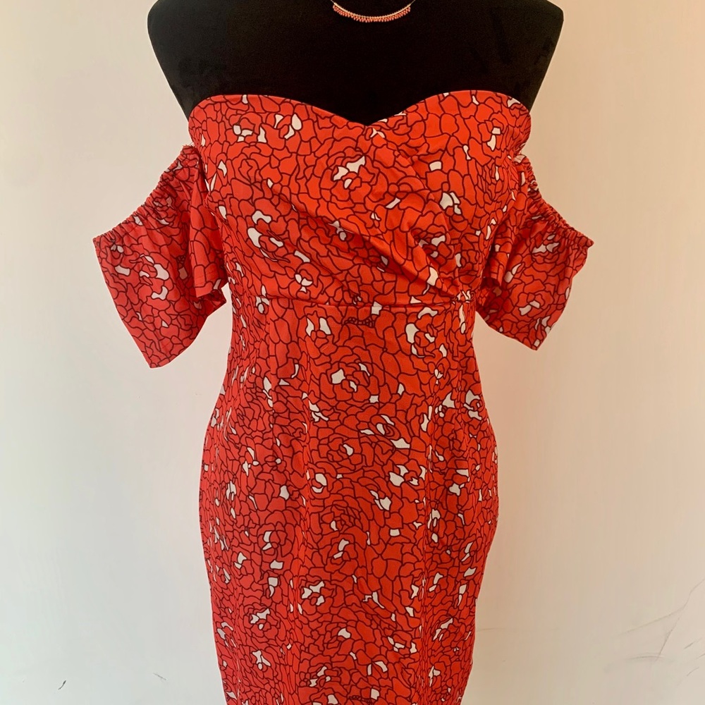 Red Pattern Midi Dress